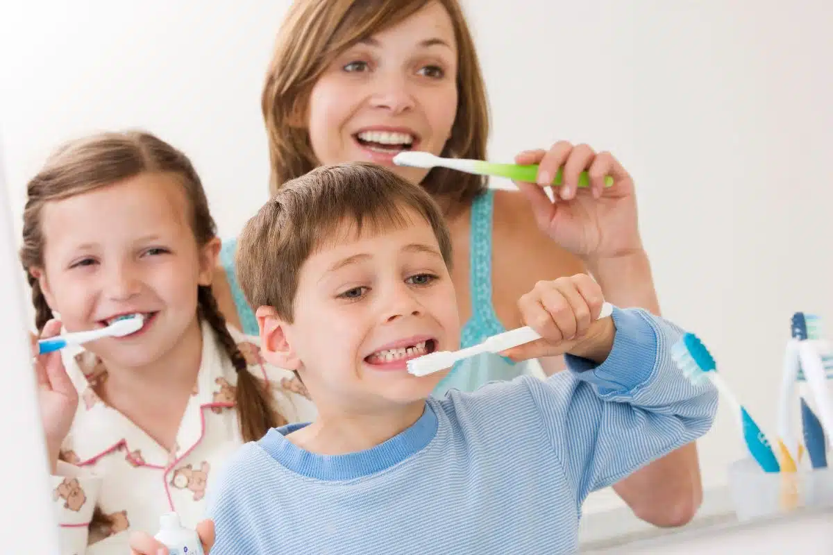 Family fun brushing teeth